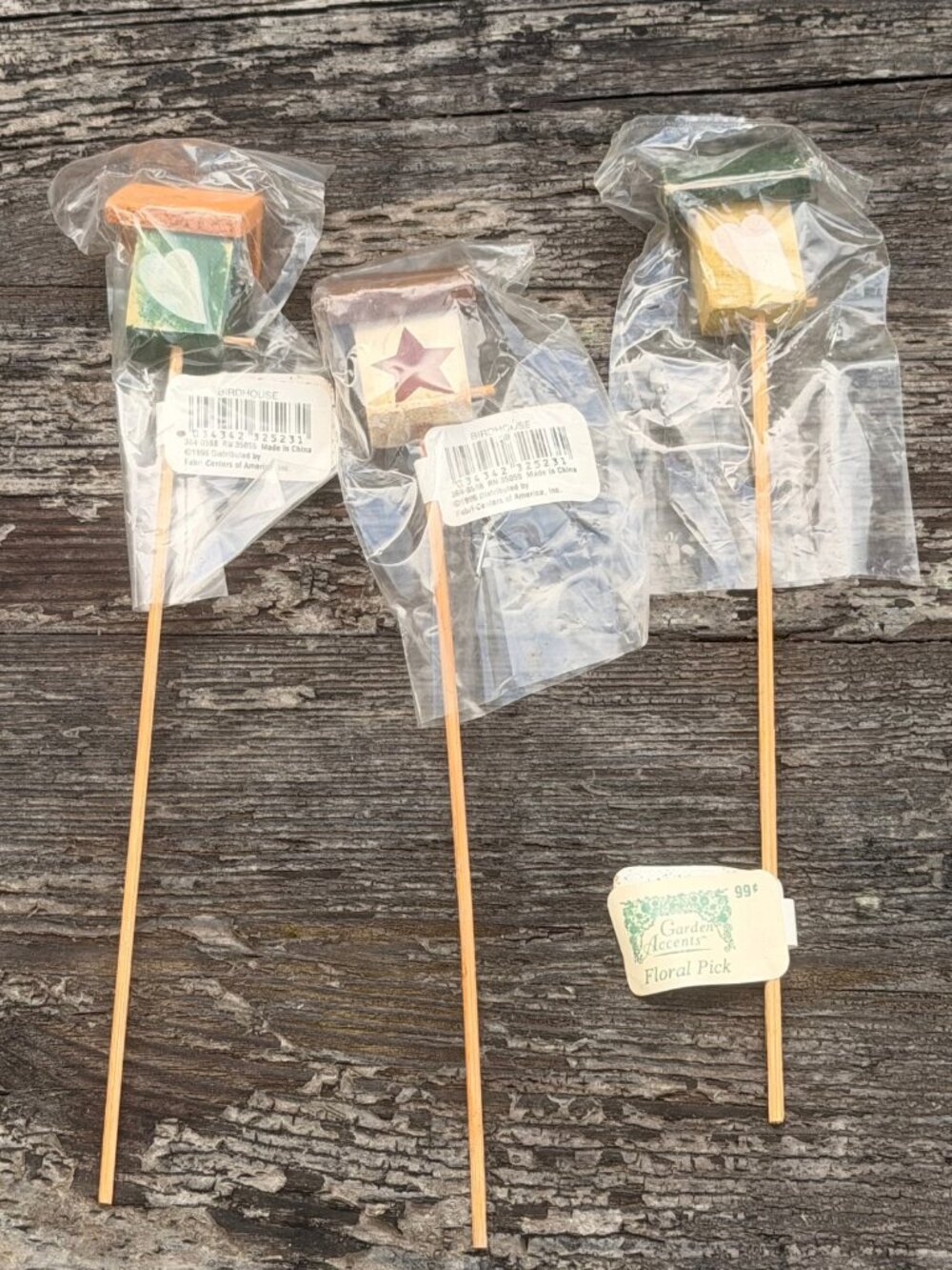 Vintage 1996 Lot of 3 Birdhouse Floral Picks Spring Wreath Garden Decor Folk Art